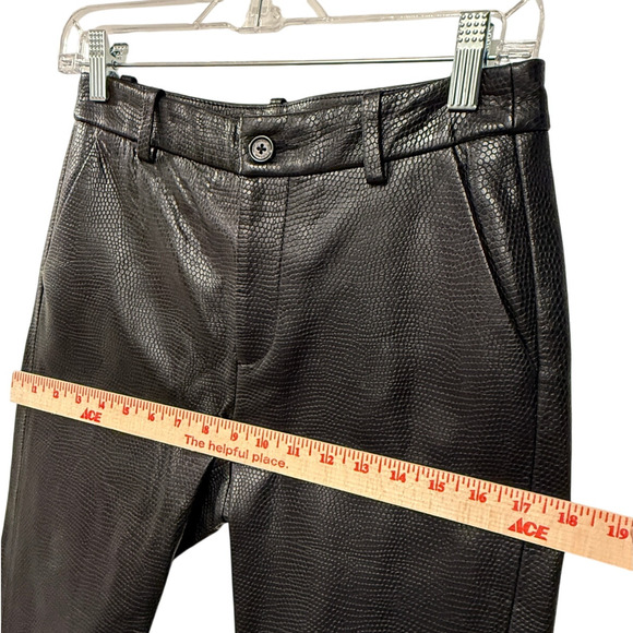 NWT! Nili Lotan 0 Lambskin Leather Pants $1290 Snakeskin Crop Straight Leg Black - Picture 10 of 13
